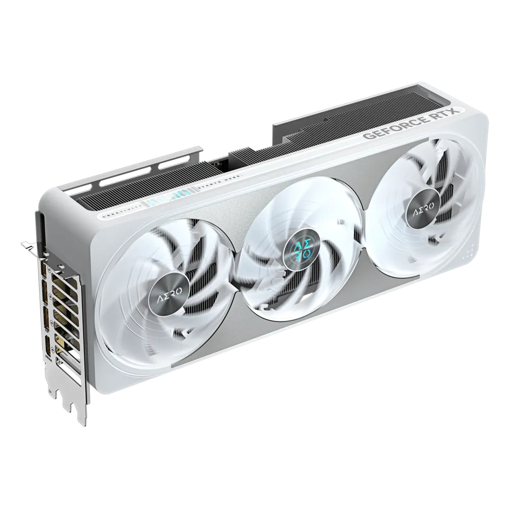 A large main feature product image of Gigabyte GeForce RTX 5070 Ti Aero White OC 16GB GDDR7