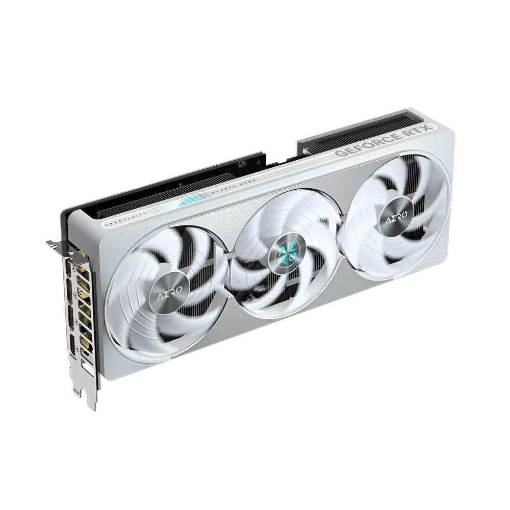 A large main feature product image of Gigabyte GeForce RTX 5080 Aero White OC SFF 16GB GDDR7