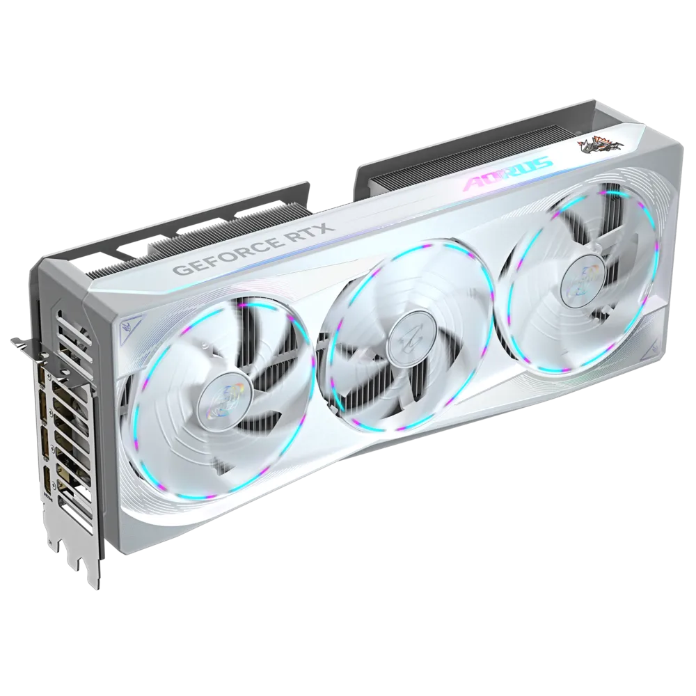 A large main feature product image of Gigabyte GeForce RTX 5080 Aorus Master Ice White 16GB GDDR7