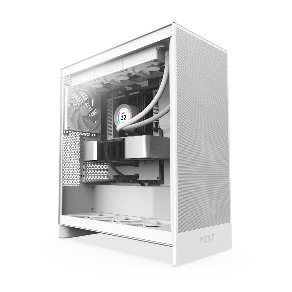 A large main feature product image of NZXT H7 Flow 2024 Mid Tower Case - White