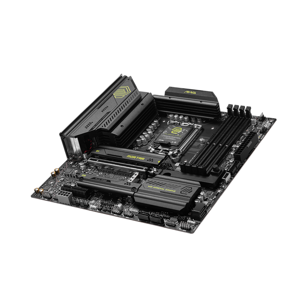 A large main feature product image of MSI MAG B860M Mortar WiFi LGA1851 mATX Desktop Motherboard