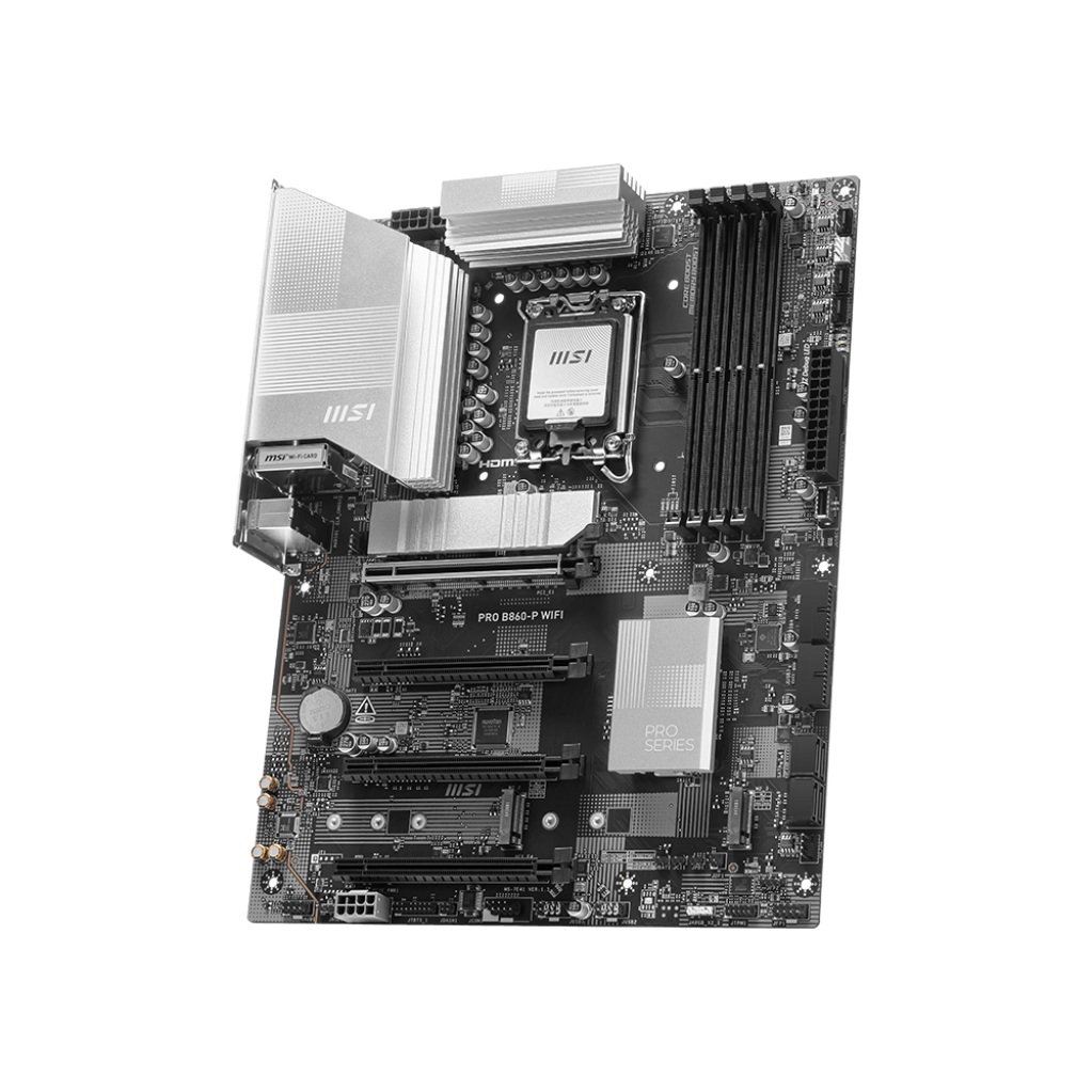 A large main feature product image of MSI PRO B860-P WiFi LGA1851 ATX Desktop Motherboard