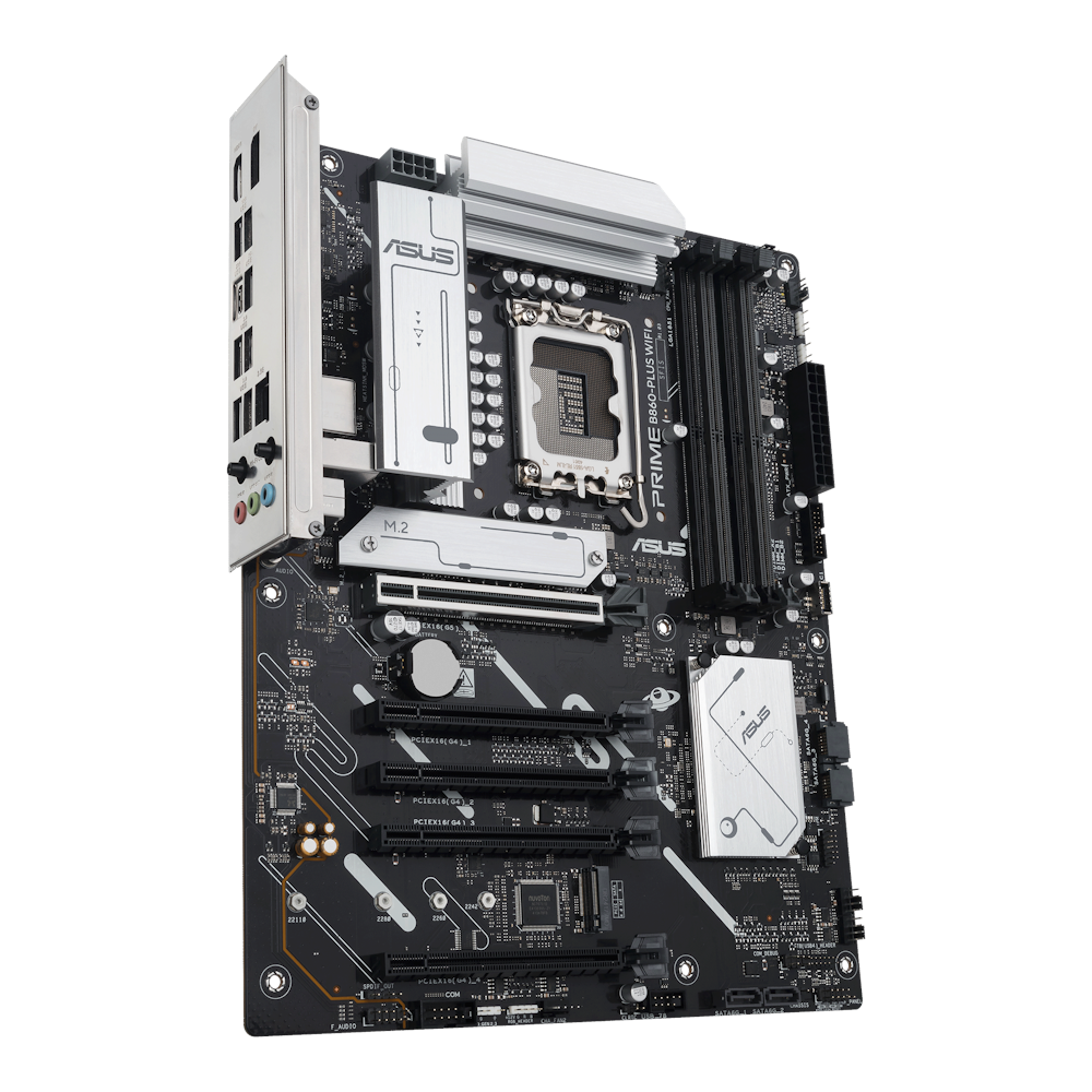 A large main feature product image of ASUS PRIME B860 PLUS WiFi CSM LGA1851 ATX Desktop Motherboard