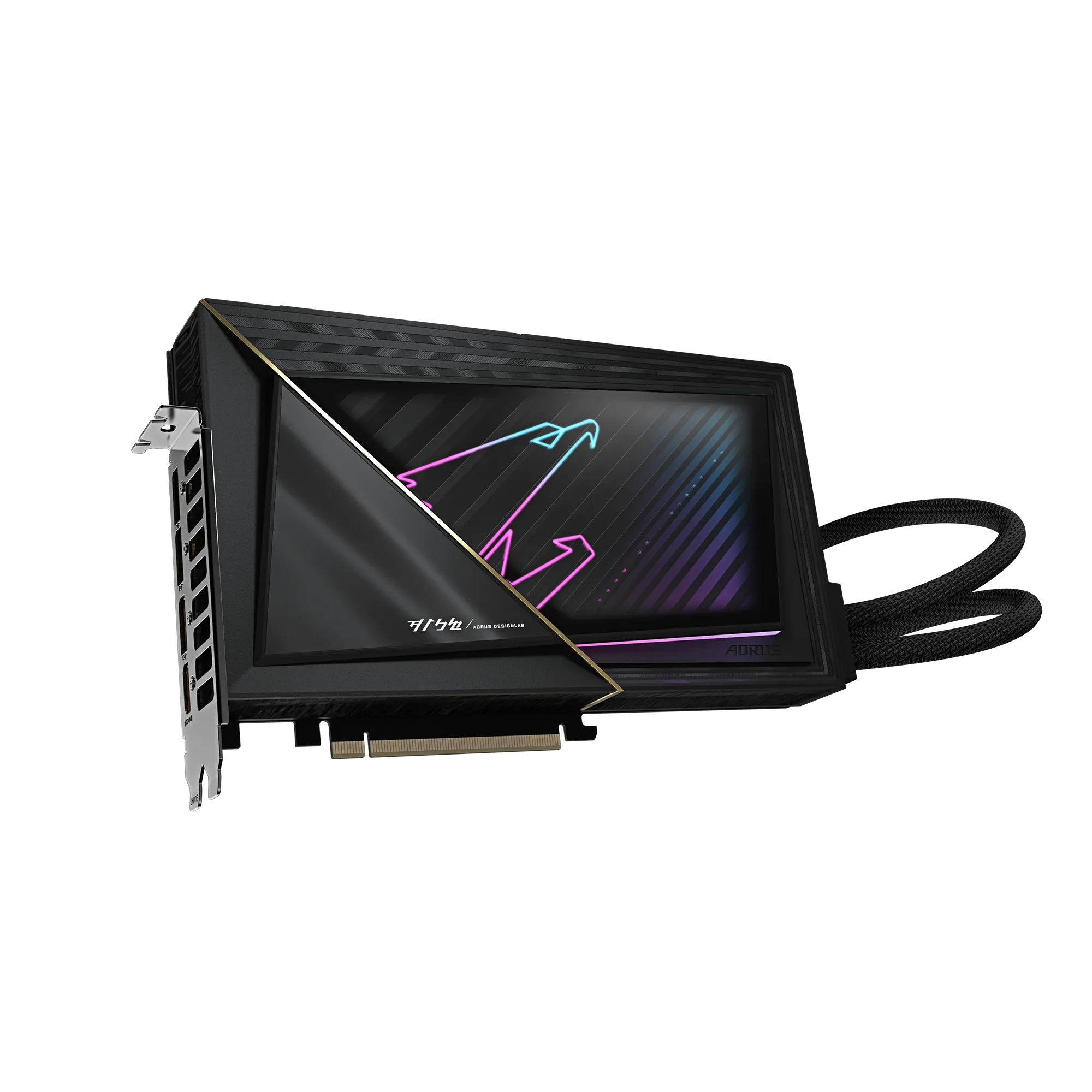 A large main feature product image of Gigabyte GeForce RTX 5090 Aorus Xtreme Waterforce 32GB GDDR7