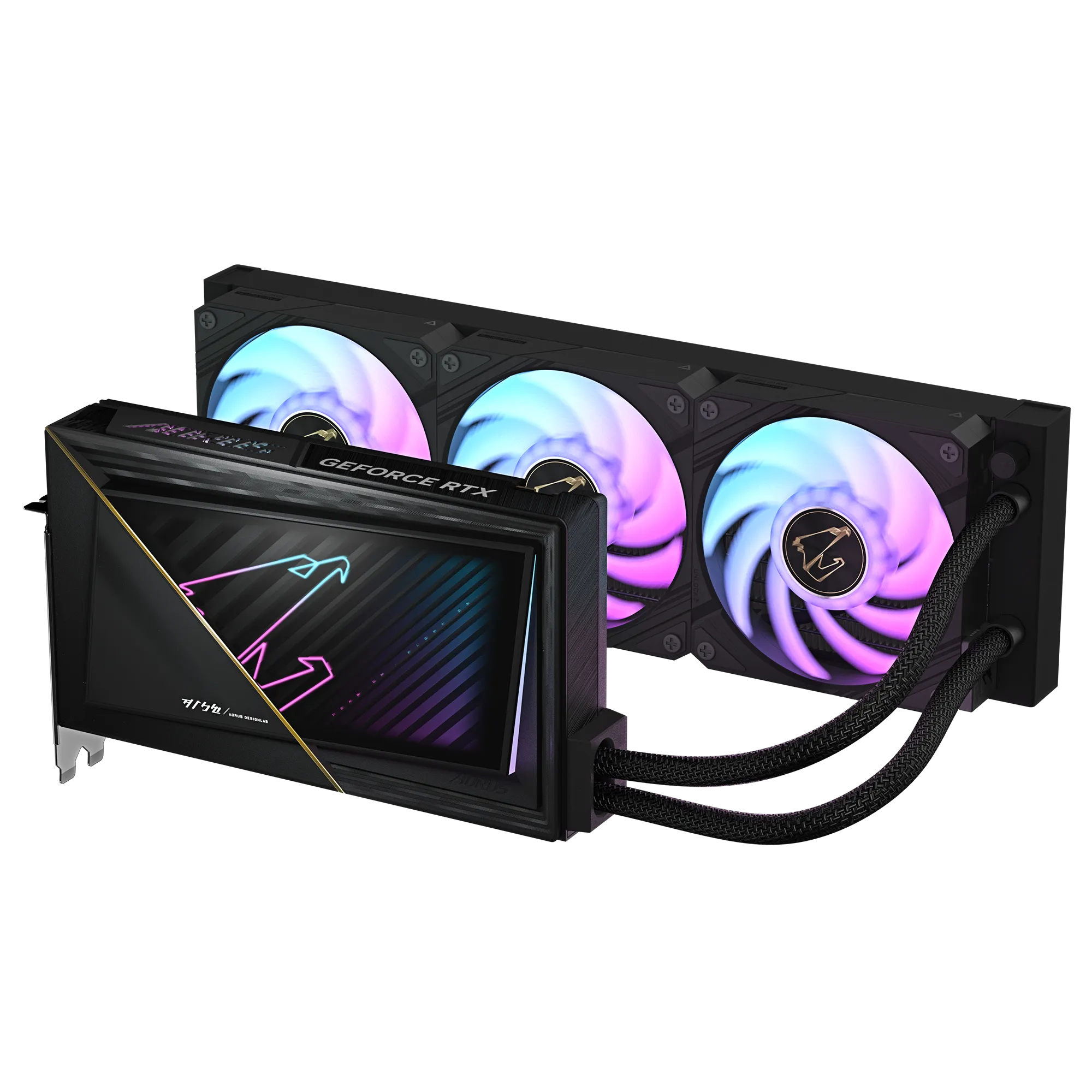 A large main feature product image of Gigabyte GeForce RTX 5090 Aorus Xtreme Waterforce 32GB GDDR7