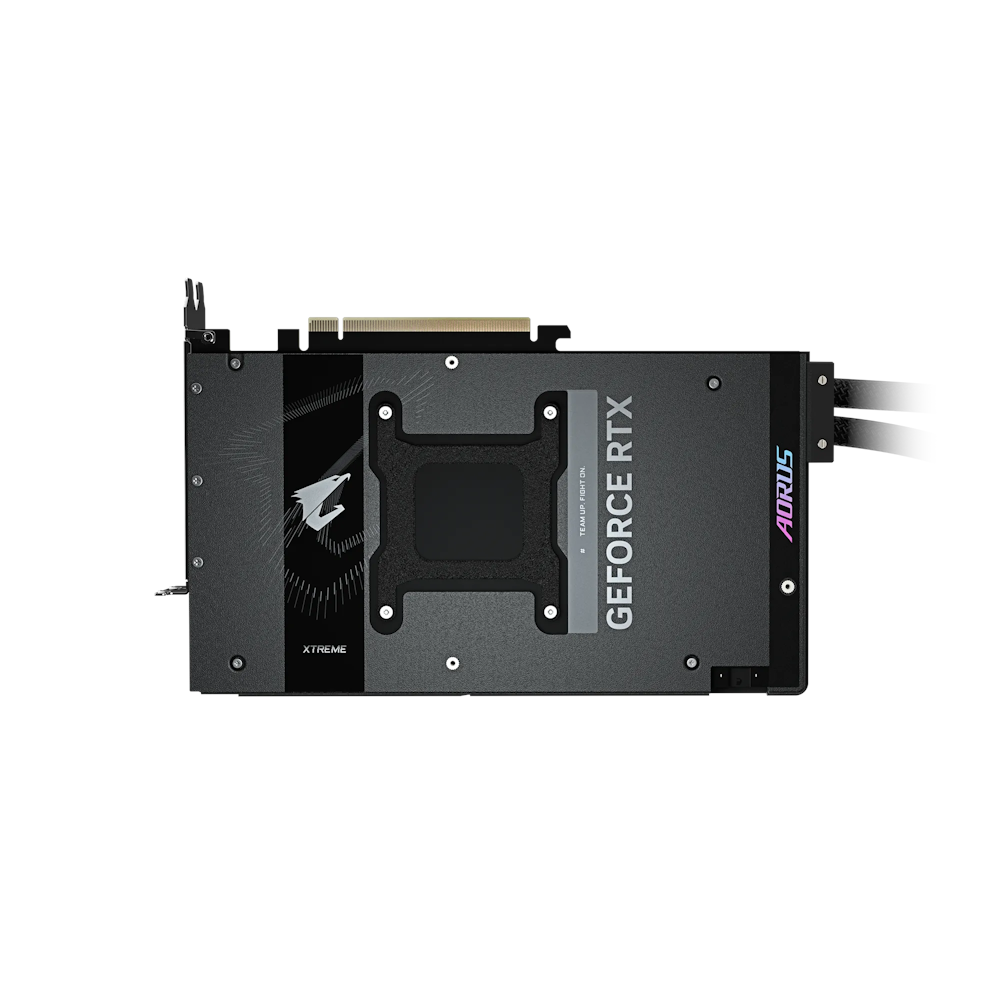 A large main feature product image of Gigabyte GeForce RTX 5090 Aorus Xtreme Waterforce 32GB GDDR7