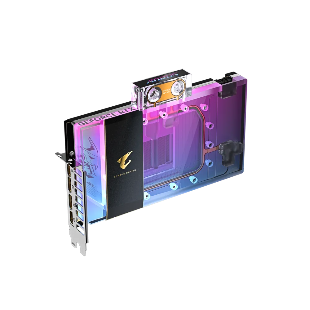 A large main feature product image of Gigabyte GeForce RTX 5090 Aorus Xtreme Waterforce WB 32GB GDDR7