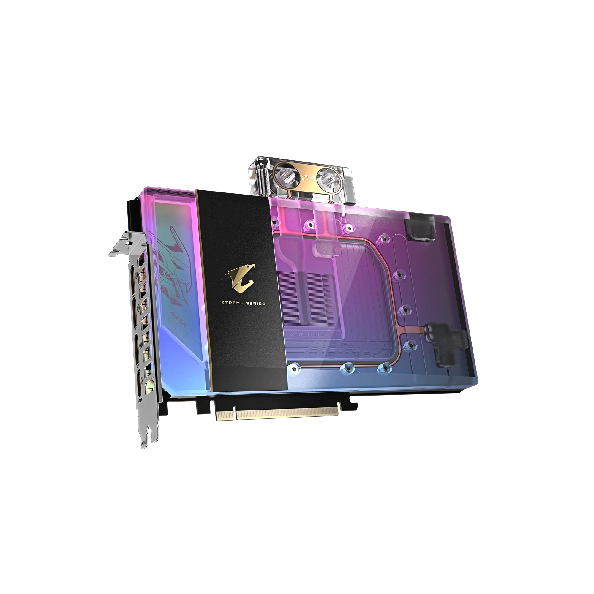 A large main feature product image of Gigabyte GeForce RTX 5090 Aorus Xtreme Waterforce WB 32GB GDDR7