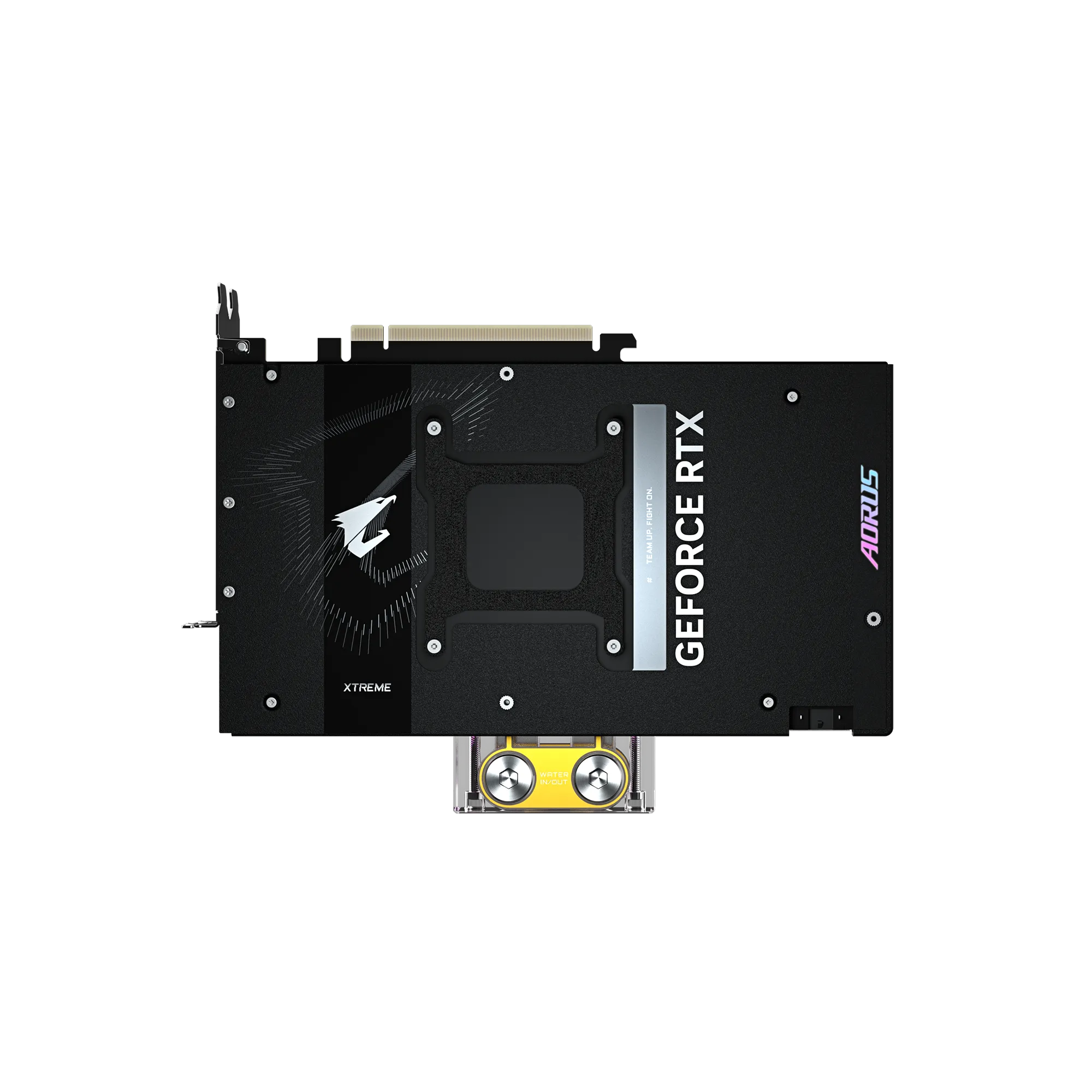 A large main feature product image of Gigabyte GeForce RTX 5090 Aorus Xtreme Waterforce WB 32GB GDDR7