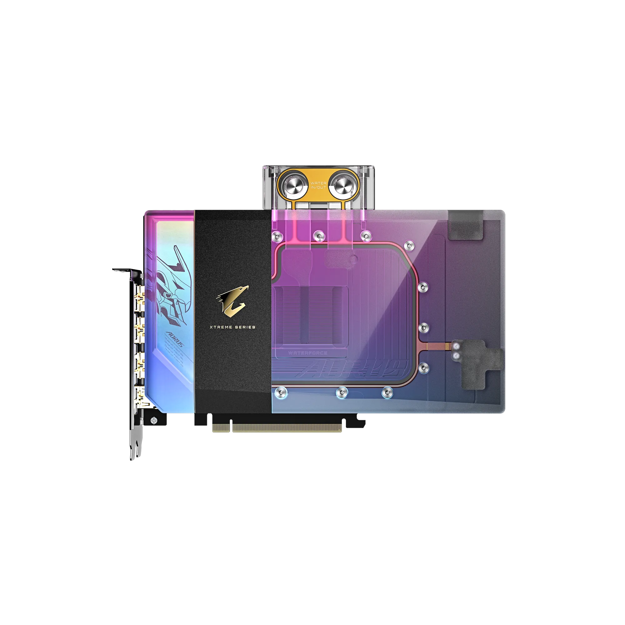 A large main feature product image of Gigabyte GeForce RTX 5090 Aorus Xtreme Waterforce WB 32GB GDDR7