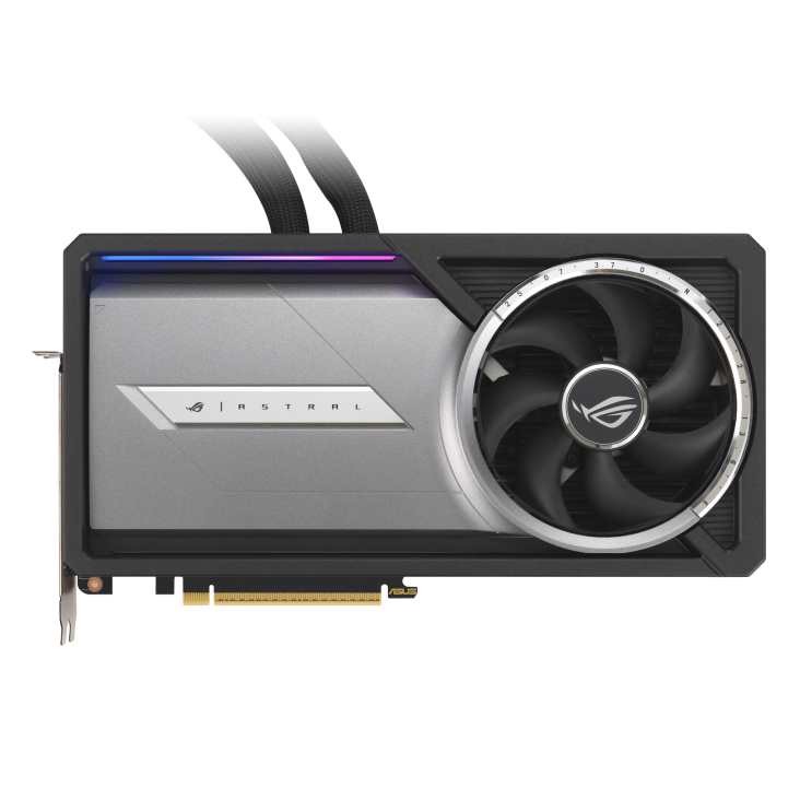 A large main feature product image of ASUS GeForce RTX 5090 ROG Astral LC 32GB GDDR7