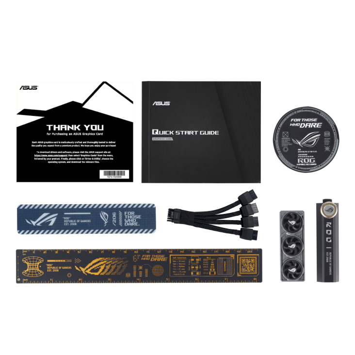 A large main feature product image of ASUS GeForce RTX 5090 ROG Astral LC OC 32GB GDDR7