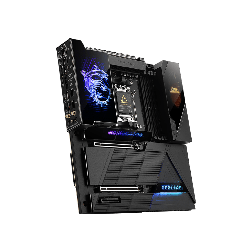 A large main feature product image of MSI X870E GODLIKE AM5 eATX Desktop Motherboard