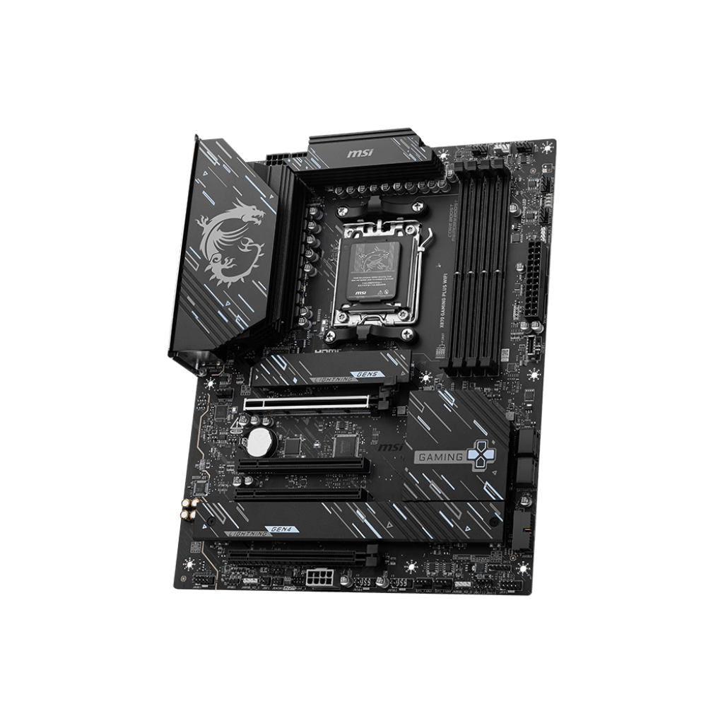 A large main feature product image of MSI X870 Gaming Plus WiFi AM5 ATX Desktop Motherboard