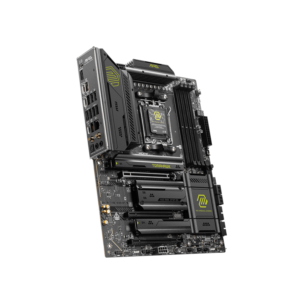 A large main feature product image of MSI MAG X870E Tomahawk WiFi AM5 ATX Desktop Motherboard