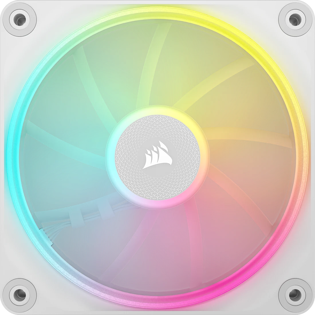 A large main feature product image of Corsair iCUE LINK LX120 RGB - 120mm PWM Modular Fan 3-Pack (White)