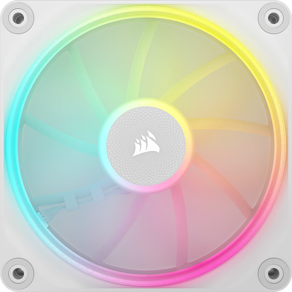 A large main feature product image of Corsair iCUE LINK LX120 RGB - 120mm PWM Modular Fan 3-Pack (White)