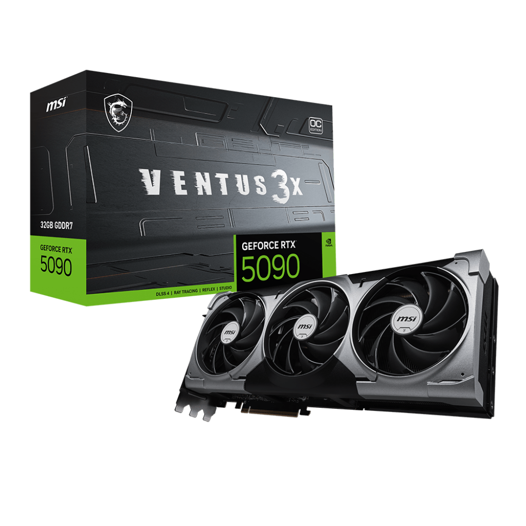 A large main feature product image of MSI GeForce RTX 5090 Ventus 3X OC 32GB GDDR7