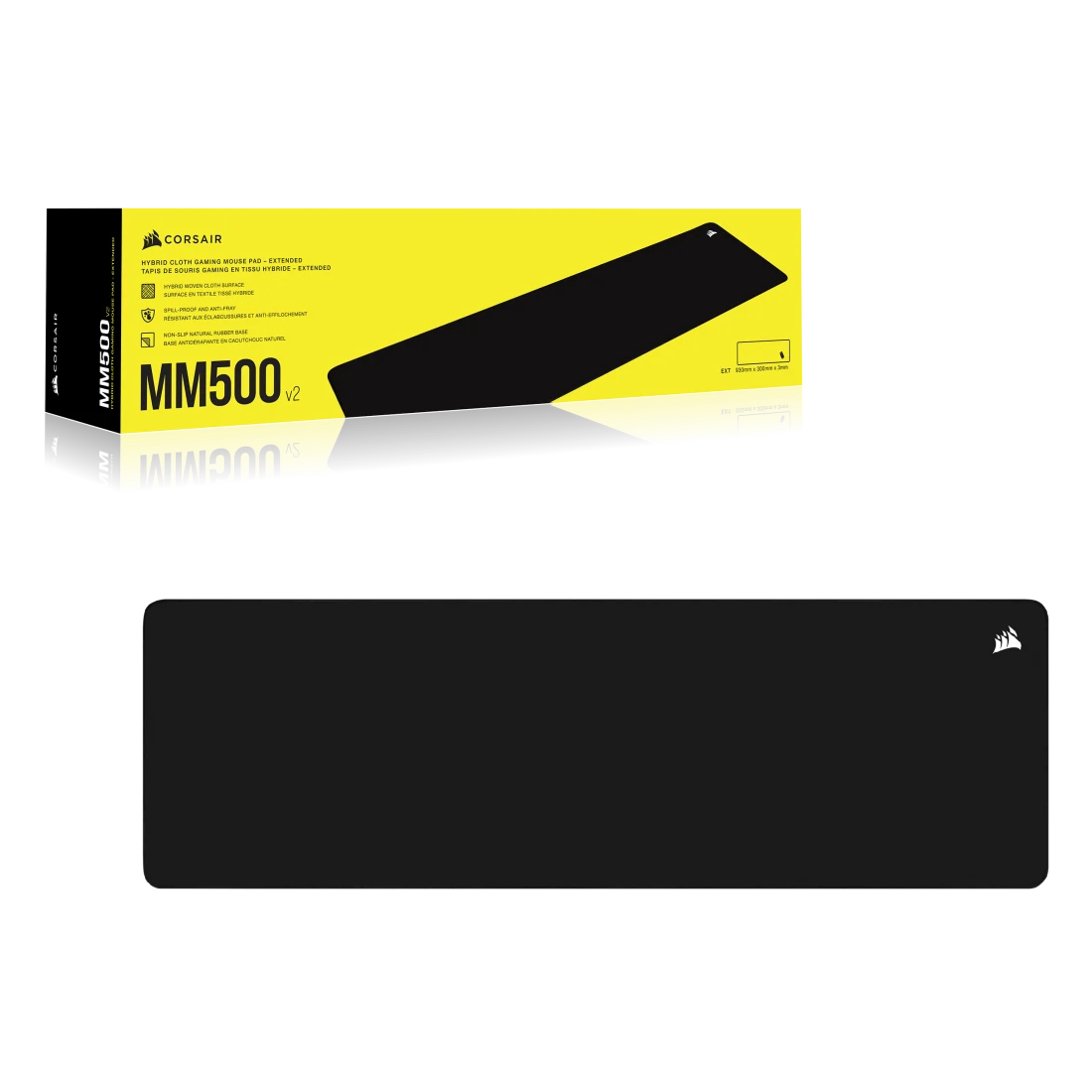 A large main feature product image of Corsair MM500 v2 Hybrid Cloth Gaming Mousepad (Extended)