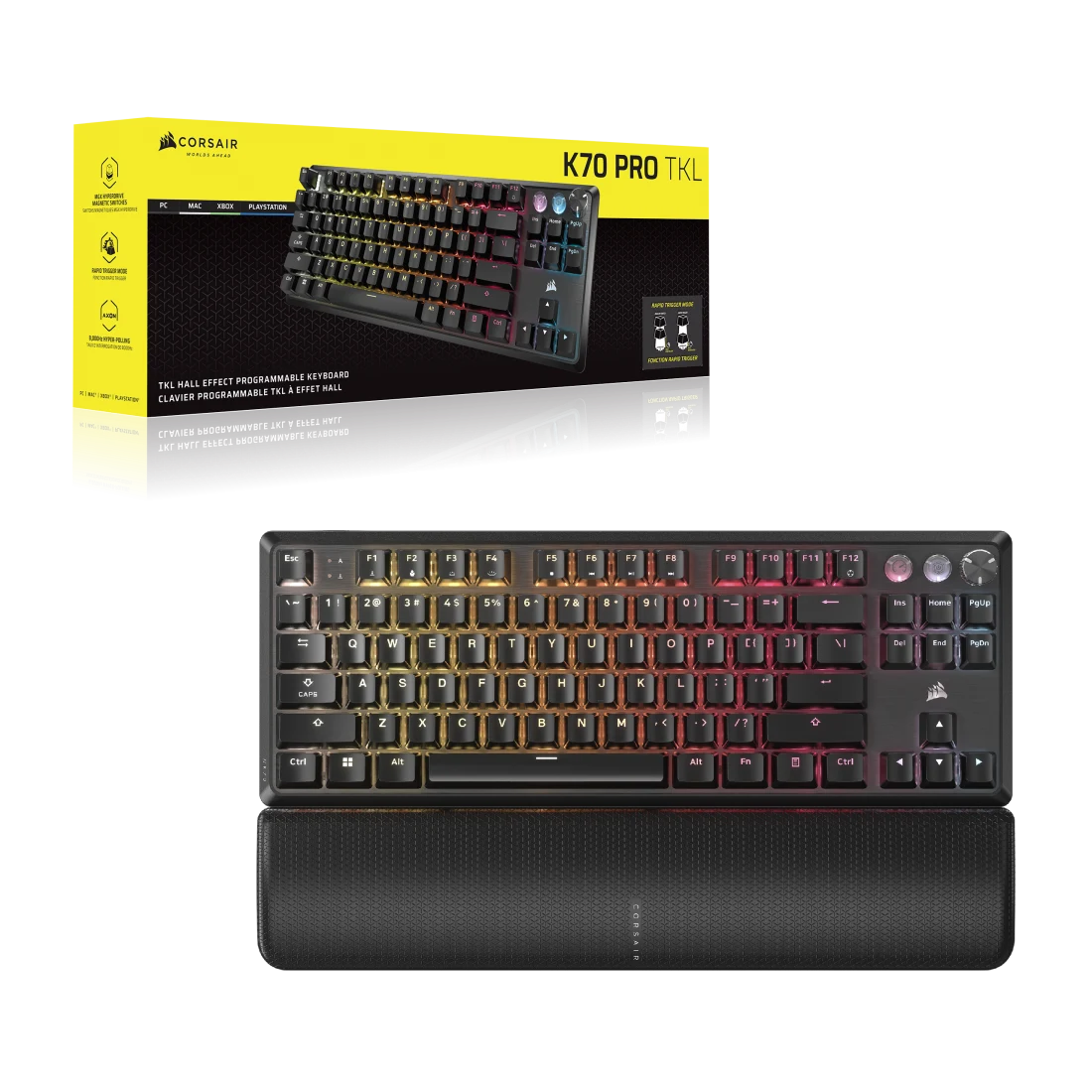A large main feature product image of Corsair K70 PRO TKL High-Performance Hall Effect Gaming Keyboard - Black (MGX V2 Switch)