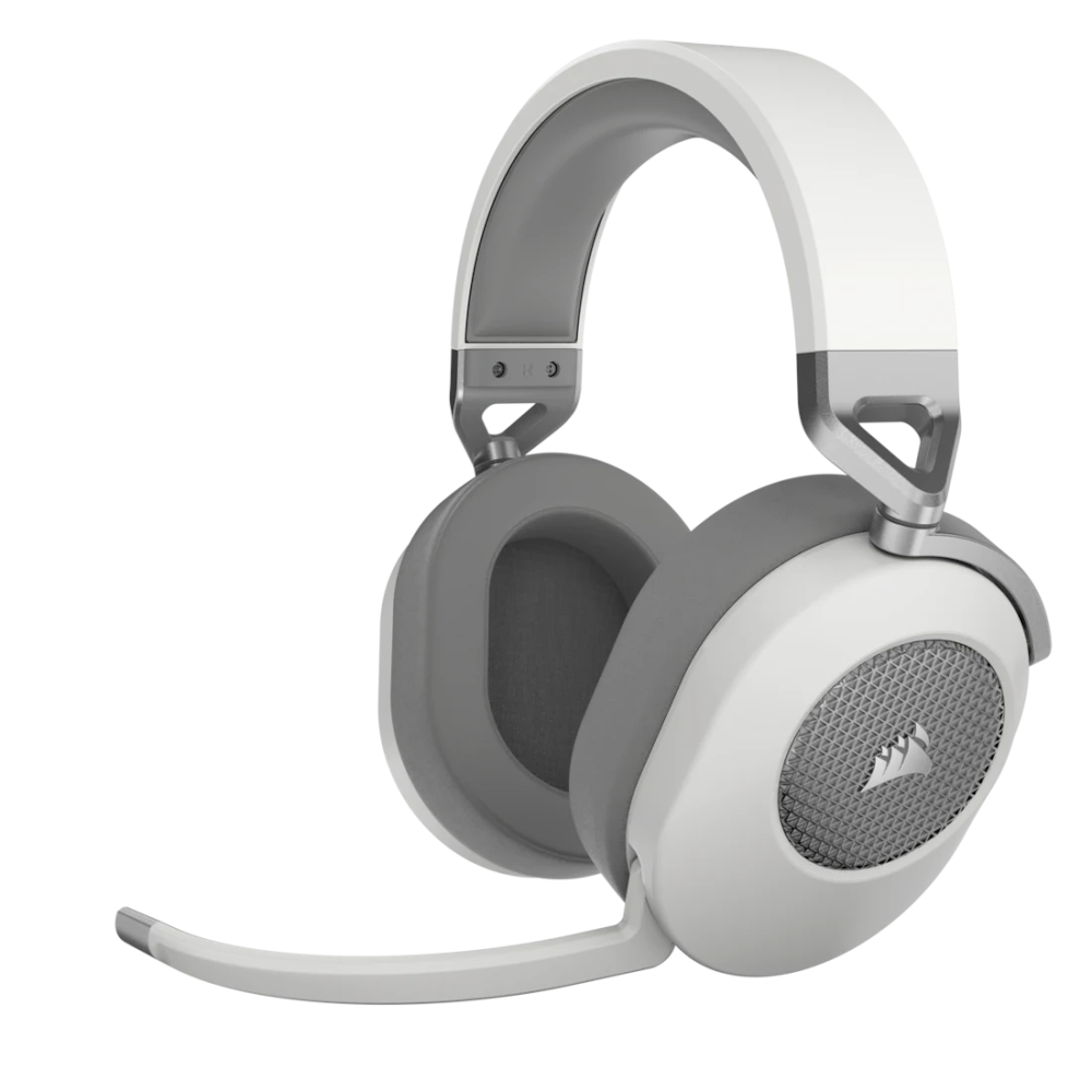 A large main feature product image of Corsair HS65 WIRELESS Gaming Headset (White)