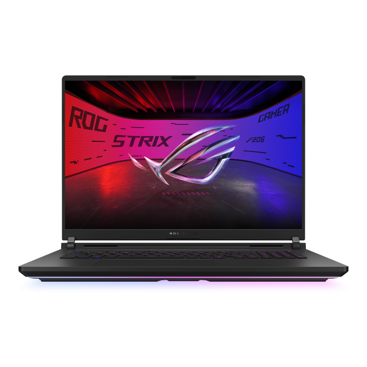 A large main feature product image of ASUS ROG Strix SCAR 18 (G835) - 18" 240Hz, Ultra 9 275HX, RTX 5080, 64GB/1+1TB RAID 0 - Win 11 Gaming Notebook