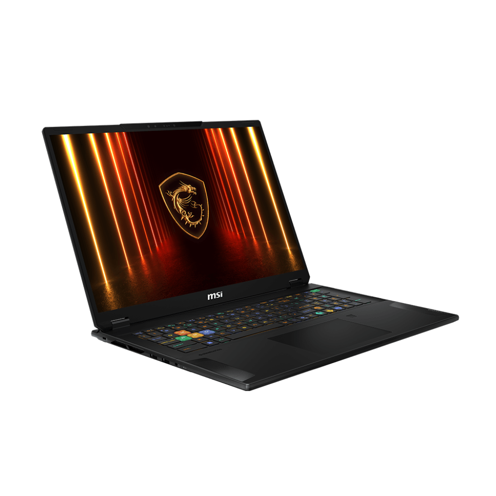 A large main feature product image of MSI Stealth A18 AI+ (A3X) - 18" 4K 120Hz, Ryzen AI 9 HX 370, RTX 5090, 64GB/2TB - Win 11 Pro Gaming Notebook