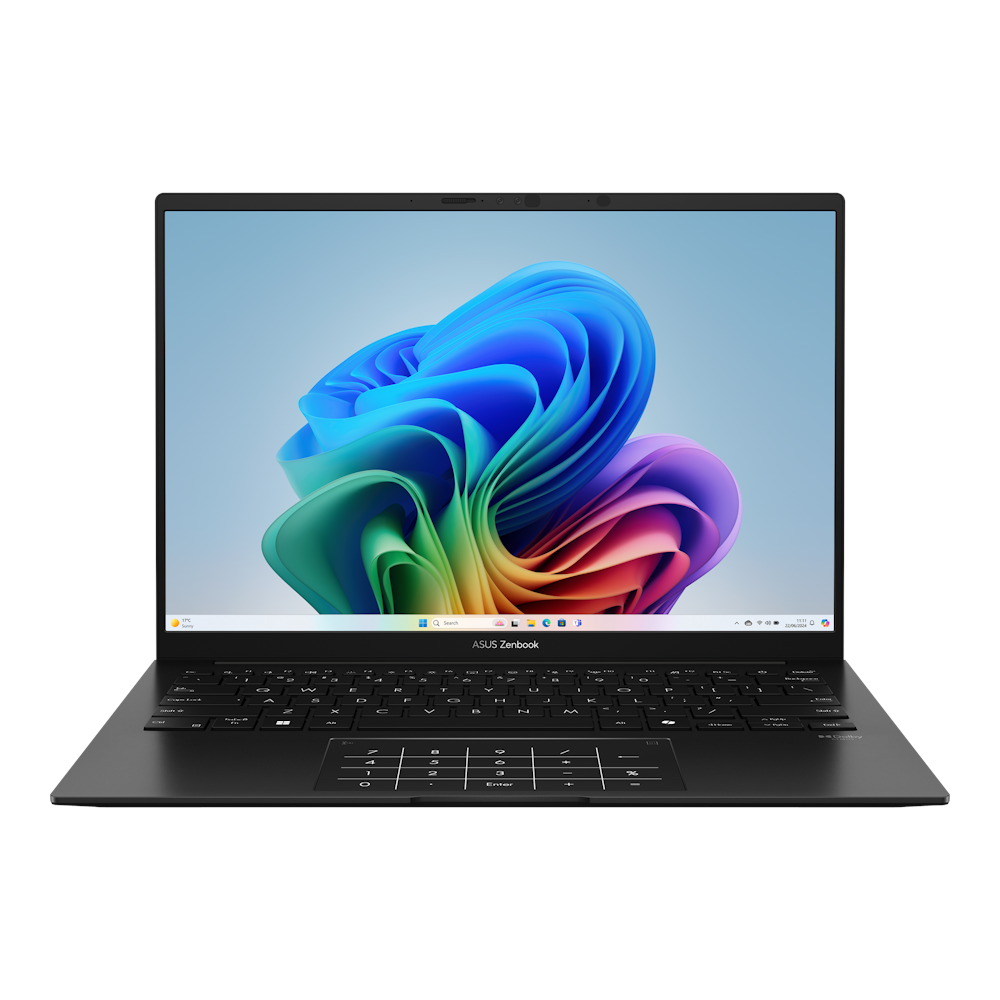 A large main feature product image of ASUS Zenbook 14 (UM3406) - 14" OLED, Ryzen AI 7 350, 32GB/1TB - Win 11 Copilot+ AI Notebook