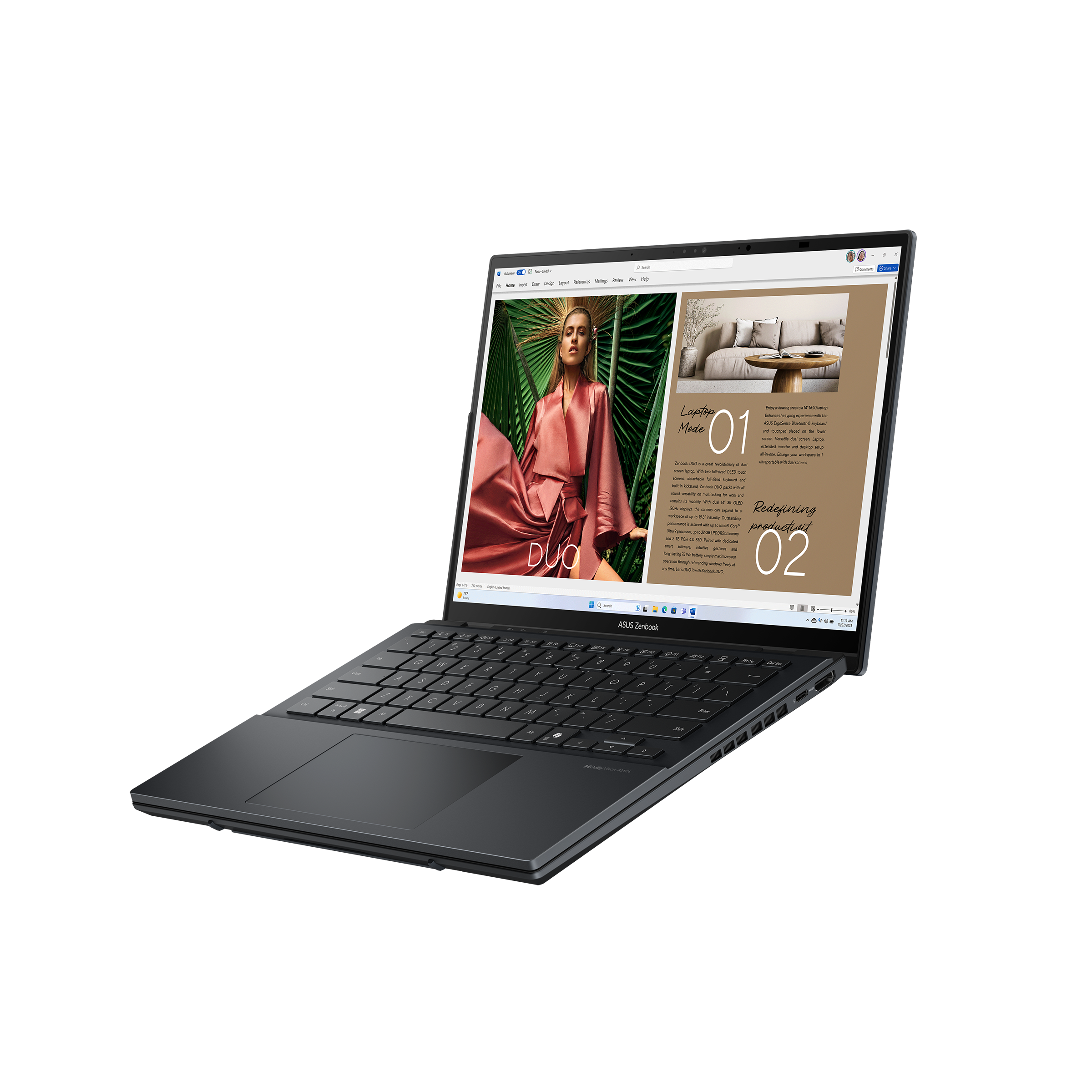 A large main feature product image of ASUS Zenbook Duo OLED (UX8406) - 14" Ultra 9 285H, 32GB/1TB - Win 11 AI Notebook