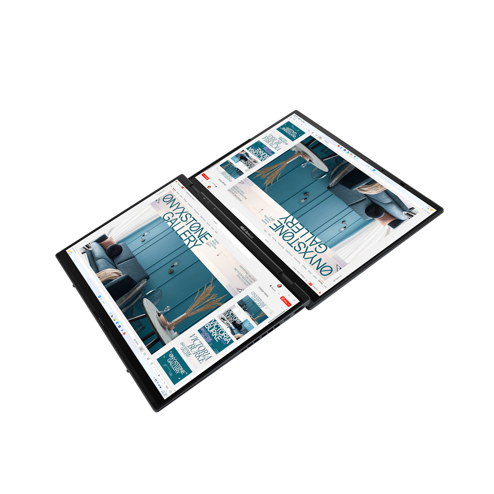 A large main feature product image of ASUS Zenbook Duo OLED (UX8406) - 14" Ultra 9 285H, 32GB/1TB - Win 11 AI Notebook