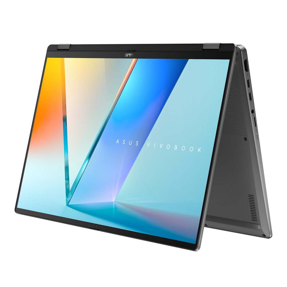 A large main feature product image of ASUS Vivobook 16 Flip OLED (TP3607) - 16" Core Ultra 7 258V, 32GB/1TB - Win 11 Pro Copilot+ AI Notebook