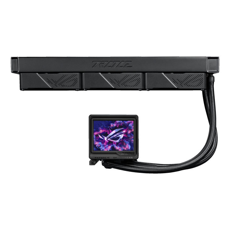 A large main feature product image of ASUS ROG Ryujin III 360 ARGB Extreme 360mm AIO Liquid  CPU Cooler - Black