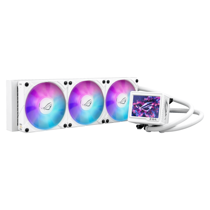 A large main feature product image of ASUS ROG Ryujin III 360 ARGB Extreme 360mm AIO Liquid CPU Cooler - White