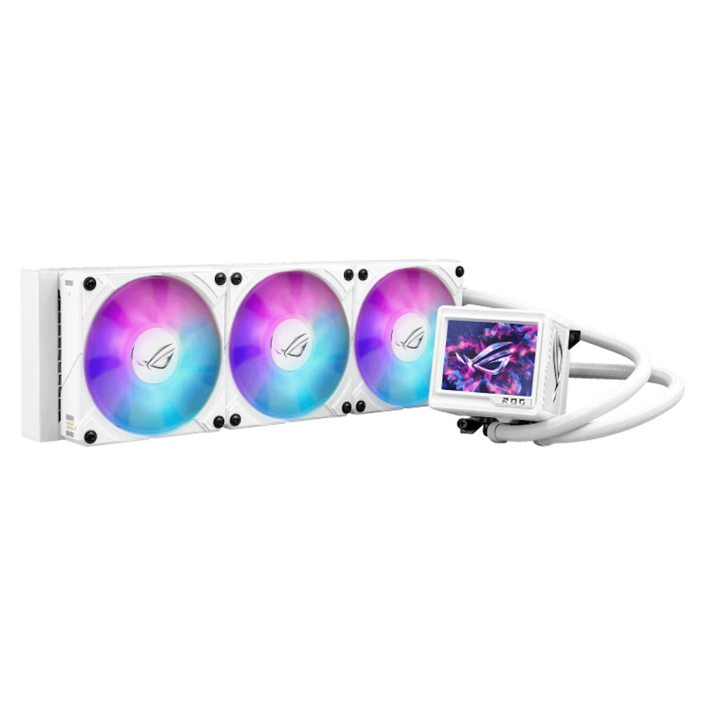 A large main feature product image of ASUS ROG Ryujin III 360 ARGB Extreme 360mm AIO Liquid CPU Cooler (White)
