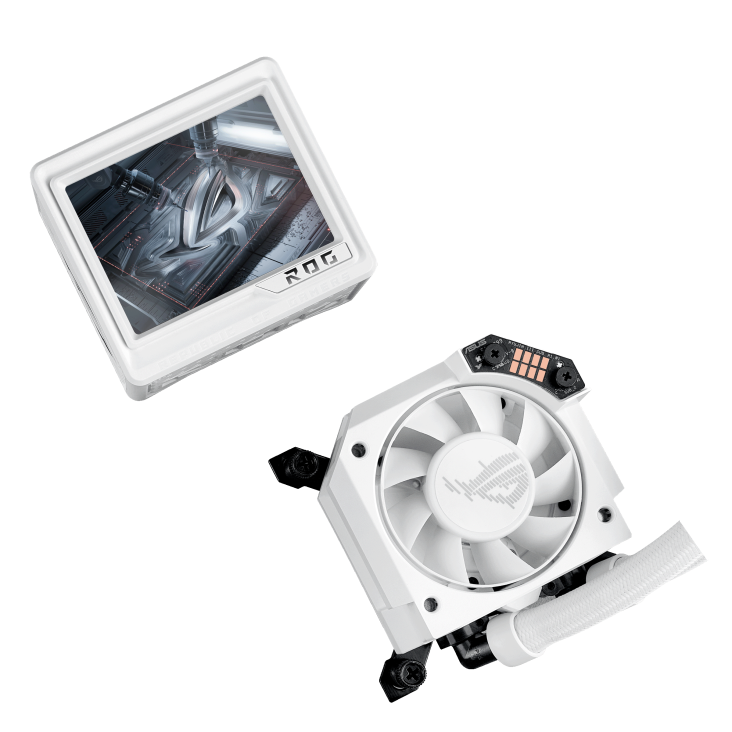 A large main feature product image of ASUS ROG Ryujin III 360 ARGB Extreme 360mm AIO Liquid CPU Cooler - White