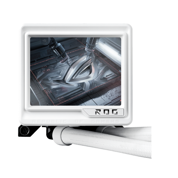 A large main feature product image of ASUS ROG Ryujin III 360 ARGB Extreme 360mm AIO Liquid CPU Cooler - White