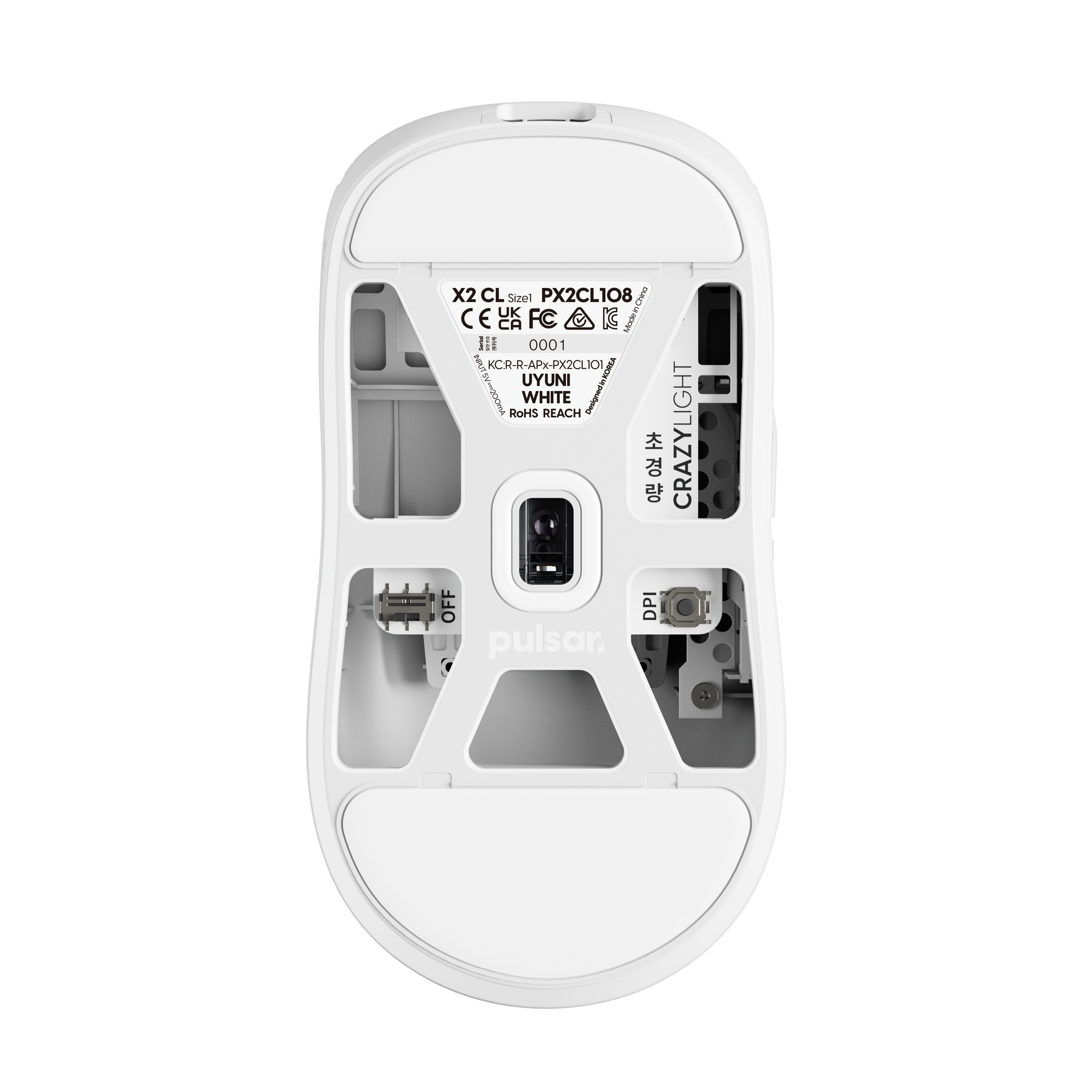 A large main feature product image of Pulsar X2 CrazyLight - 35g Ultra-Lightweight Wireless Gaming Mouse (Uyuni White)