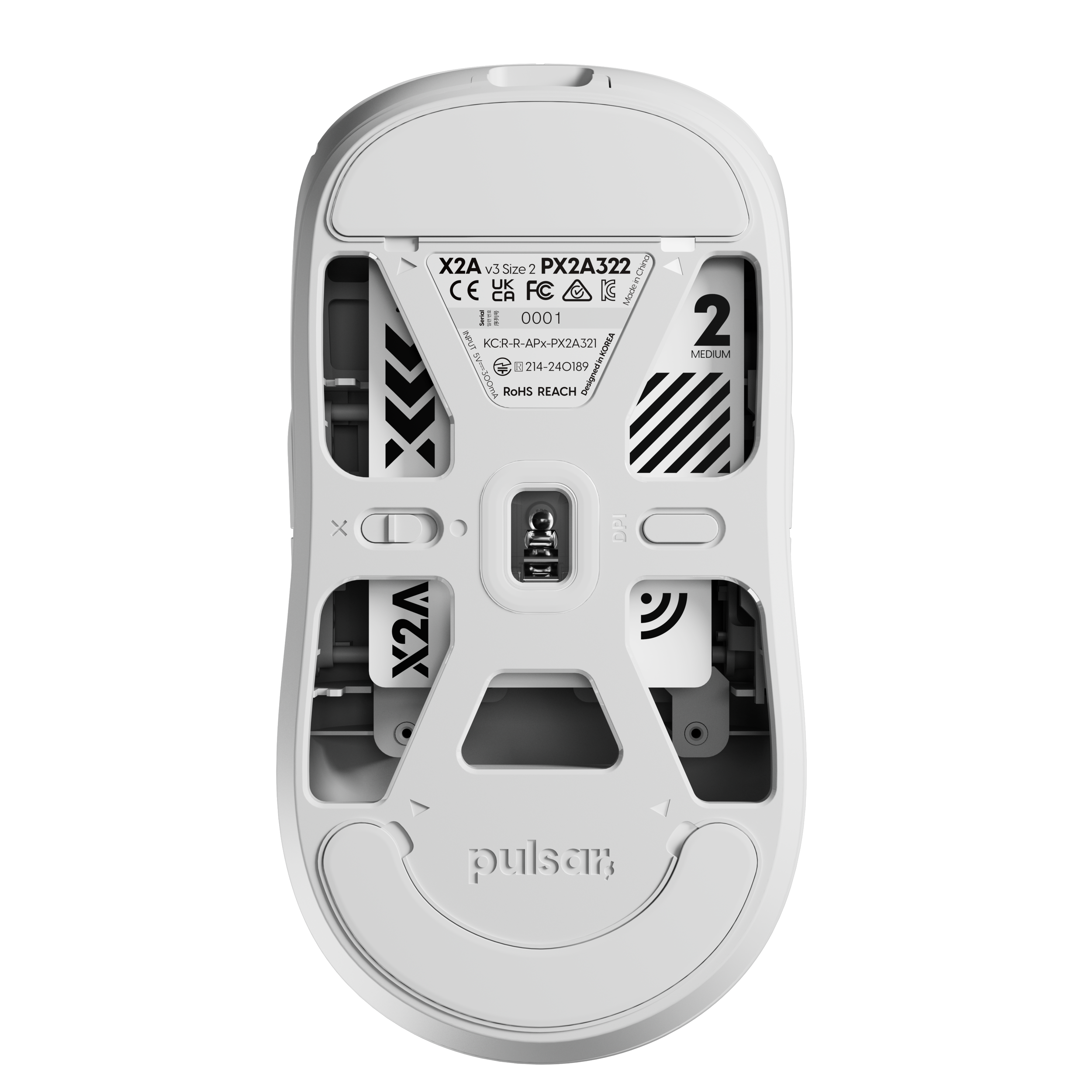 A large main feature product image of Pulsar X2A v3 - Ambidextrous 56g Lightweight Wireless Gaming Mouse (White)