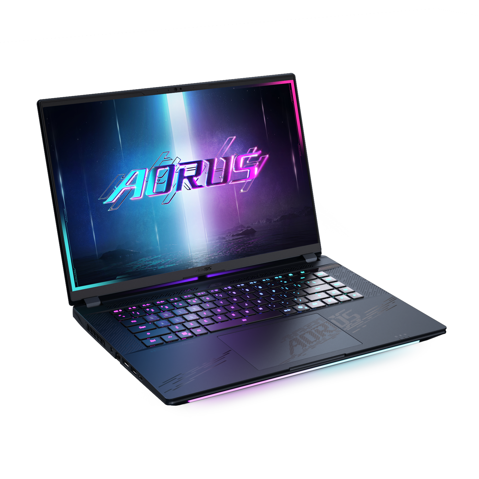A large main feature product image of Gigabyte AORUS MASTER 16 (BYH) - 16" 240Hz, Ultra 9 275HX, RTX 5080, 32GB/1TB - Win 11 Pro Gaming Notebook