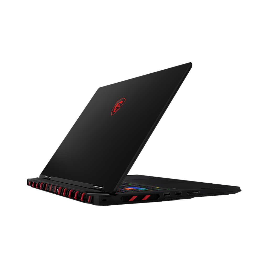 A large main feature product image of MSI Raider A18 HX (A9W) - 18" 4K 120Hz, Ryzen 9 9955HX3D, RTX 5080, 64GB/2TB - Win 11 Pro Gaming Notebook