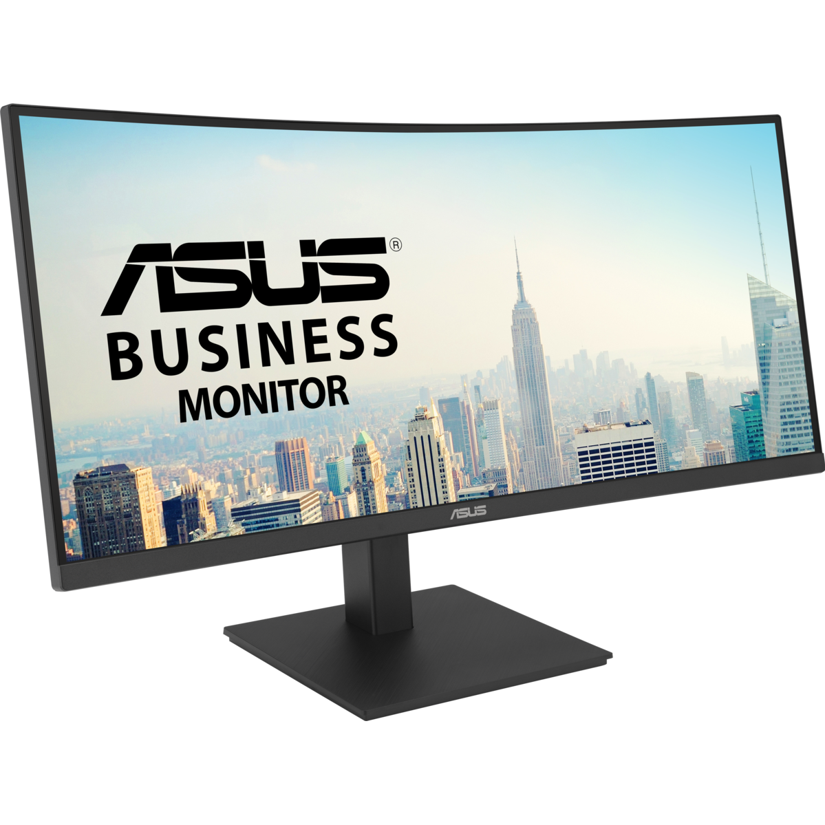 A large main feature product image of ASUS VA34VCPSR - 34" Curved 1440p 100Hz VA Monitor