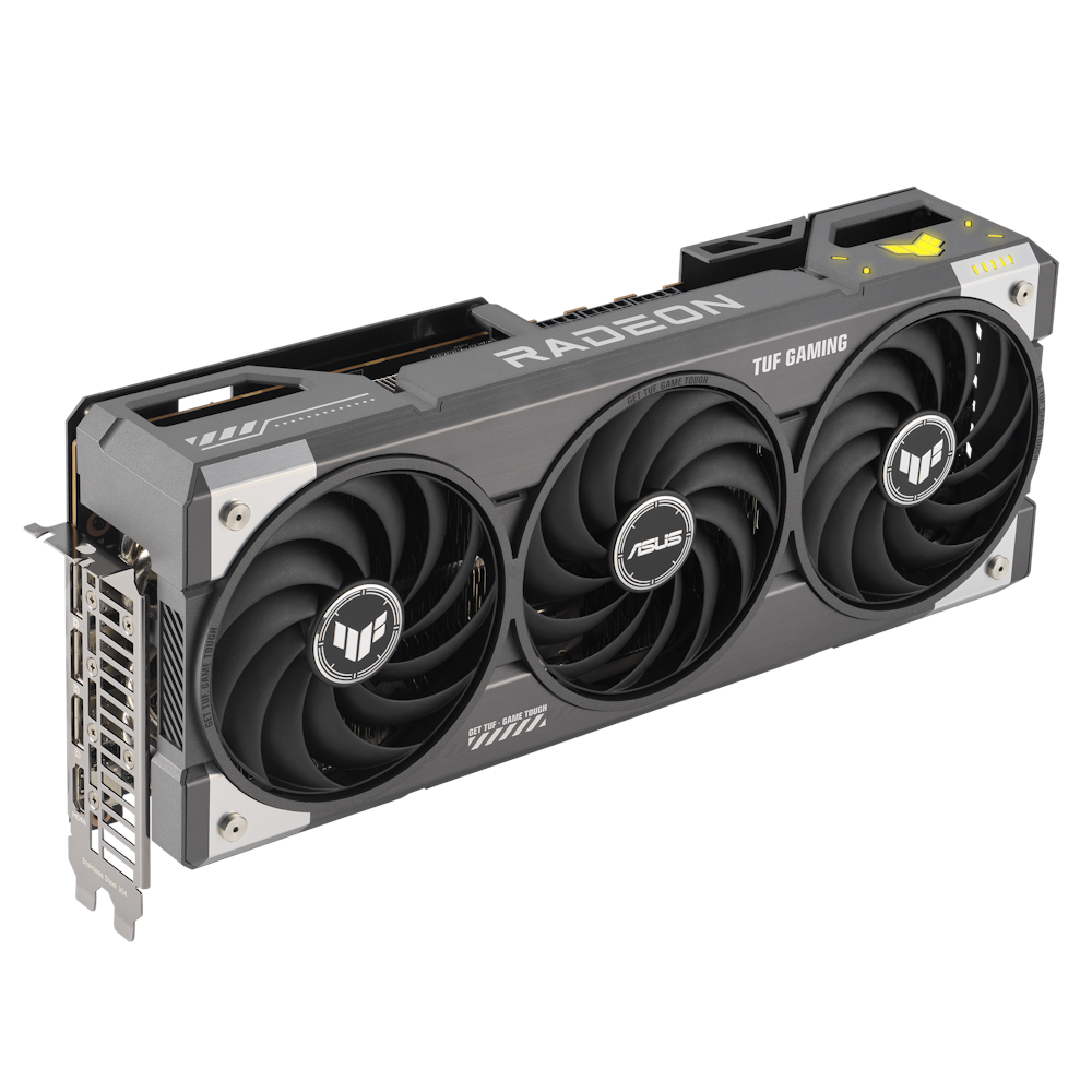 A large main feature product image of ASUS Radeon RX 9070 XT TUF Gaming OC 16GB GDDR6