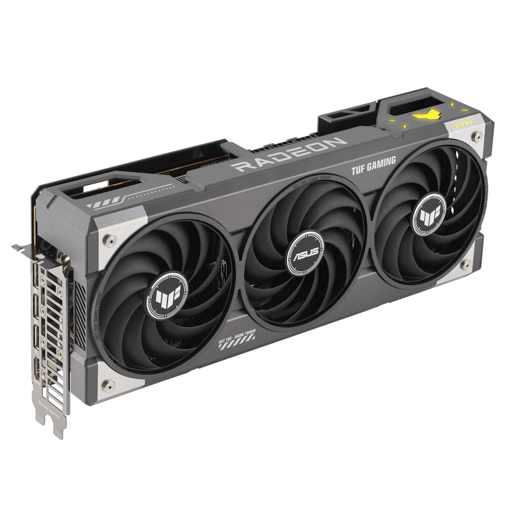 A large main feature product image of ASUS Radeon RX 9070 XT TUF Gaming OC 16GB GDDR6