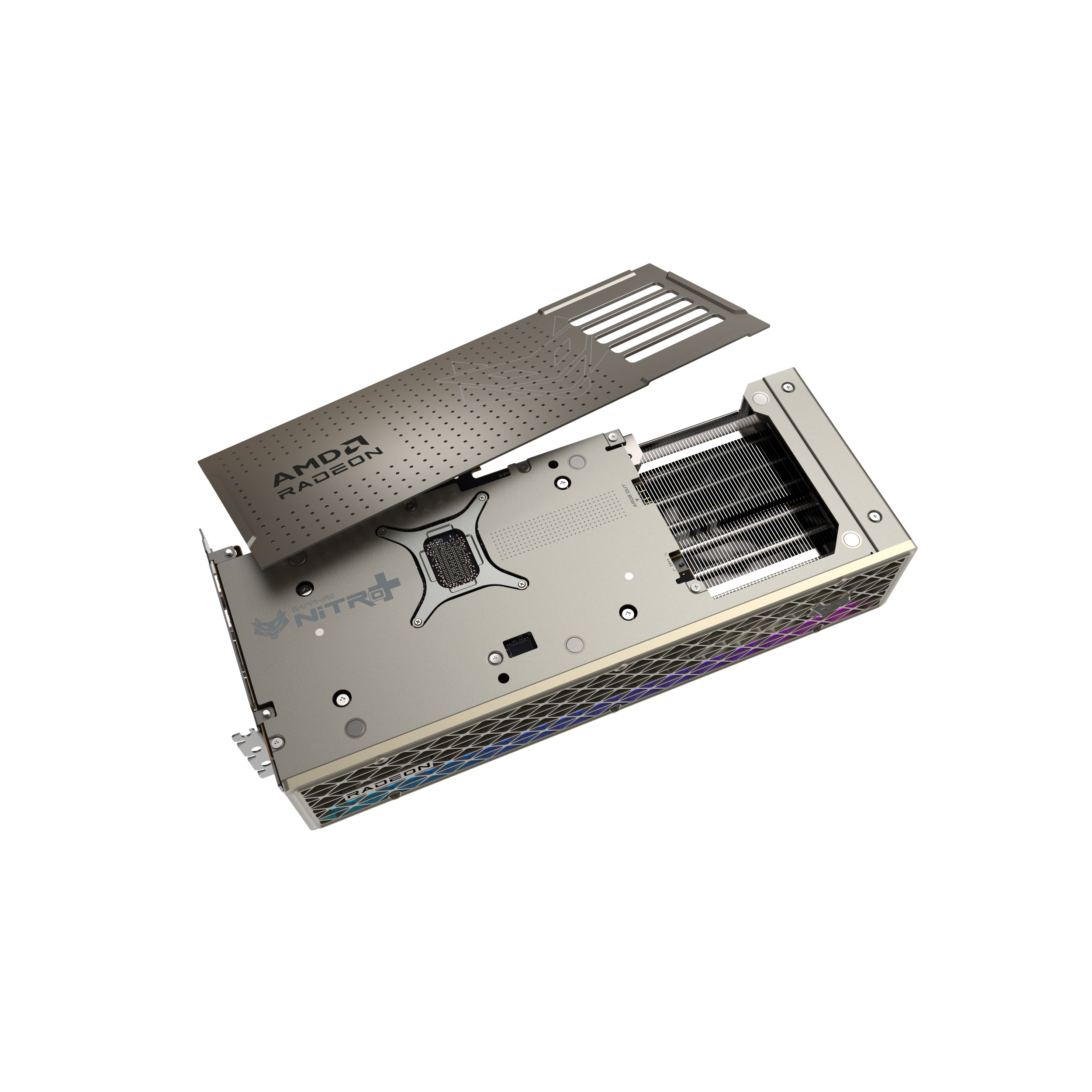 A large main feature product image of SAPPHIRE NITRO+ Radeon RX 9070 XT 16GB GDDR6