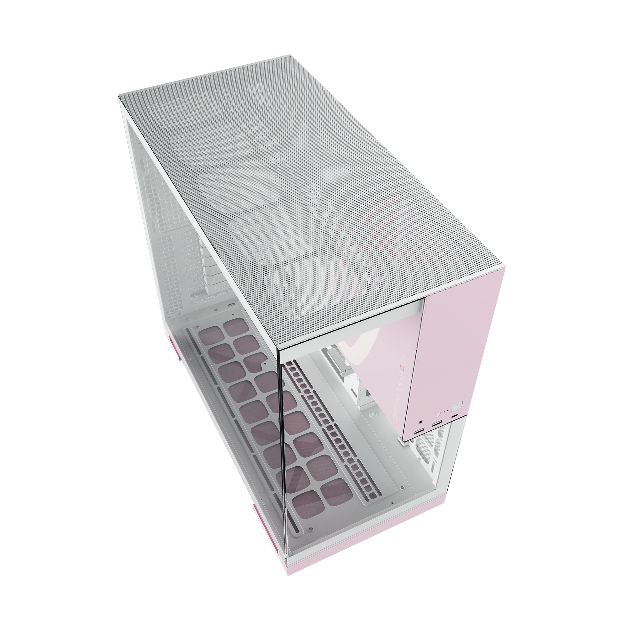 A large main feature product image of Geometric Future Model 5 w/ Fans - Mid Tower Glass Case (White/Pink)