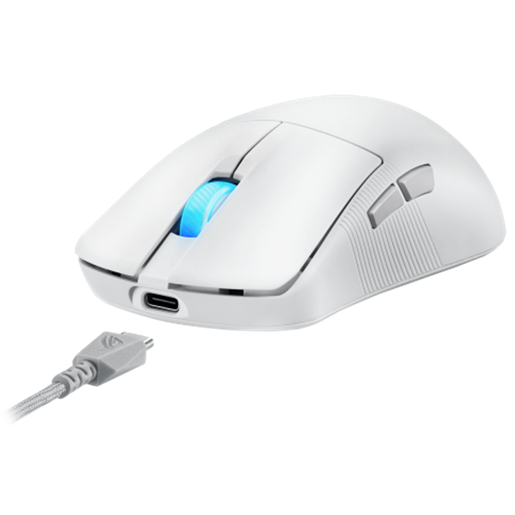 A large main feature product image of ASUS ROG Harpe Ace Mini Wireless Gaming Mouse - White