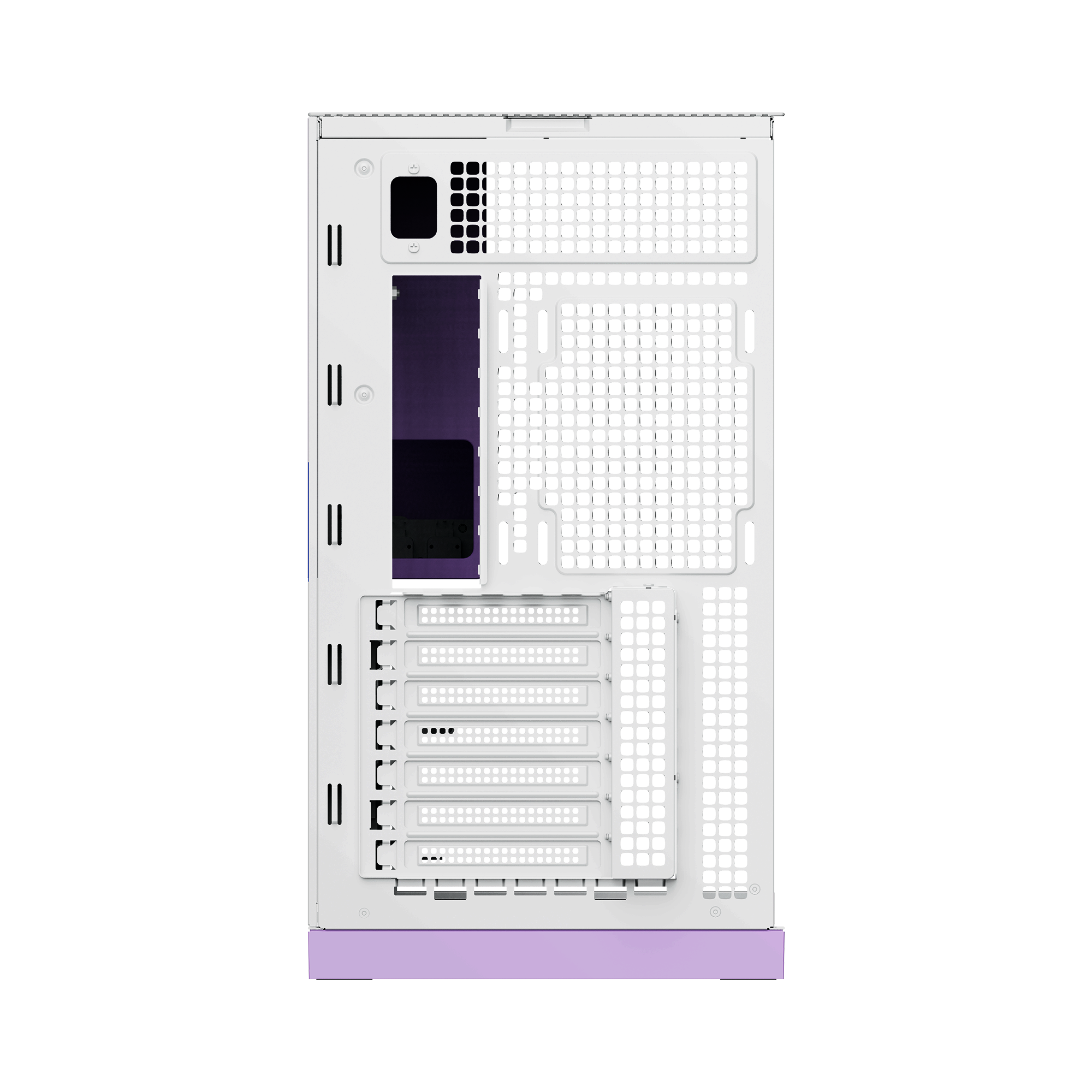 A large main feature product image of Geometric Future Model 5 - Mid Tower Glass Case (White/Purple)