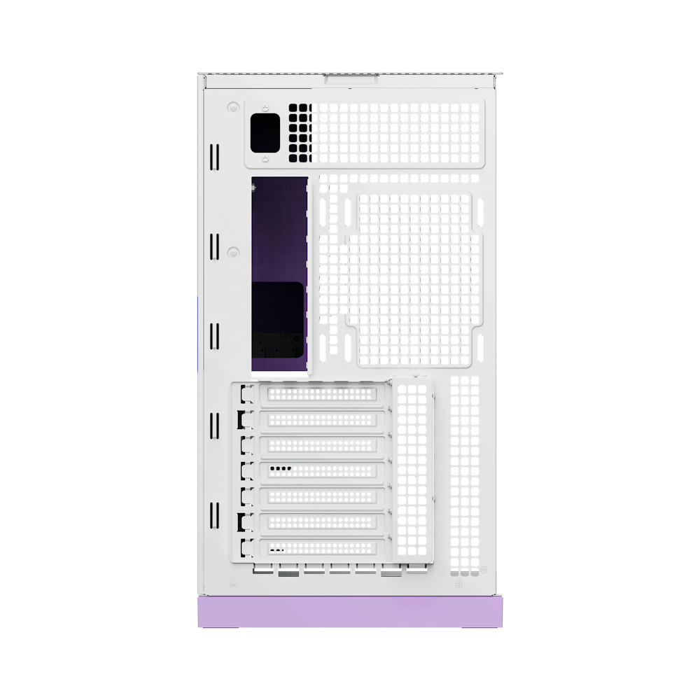 A large main feature product image of Geometric Future Model 5 - Mid Tower Glass Case (White/Purple)