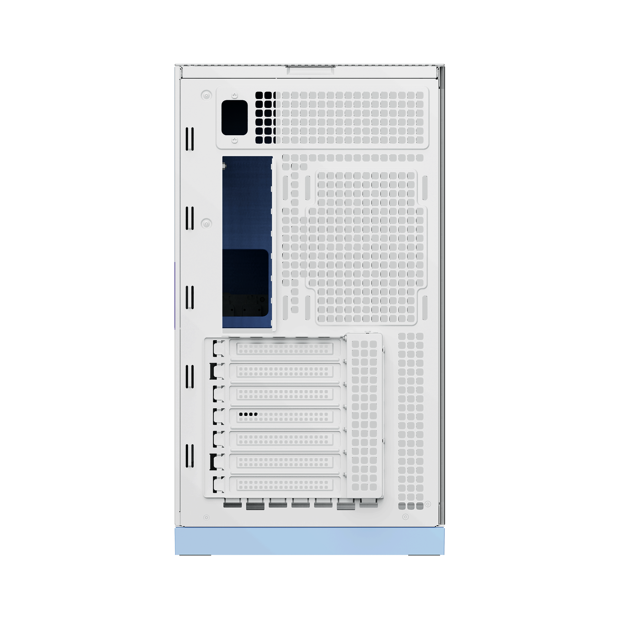 A large main feature product image of Geometric Future Model 5 - Mid Tower Glass Case (White/Blue)