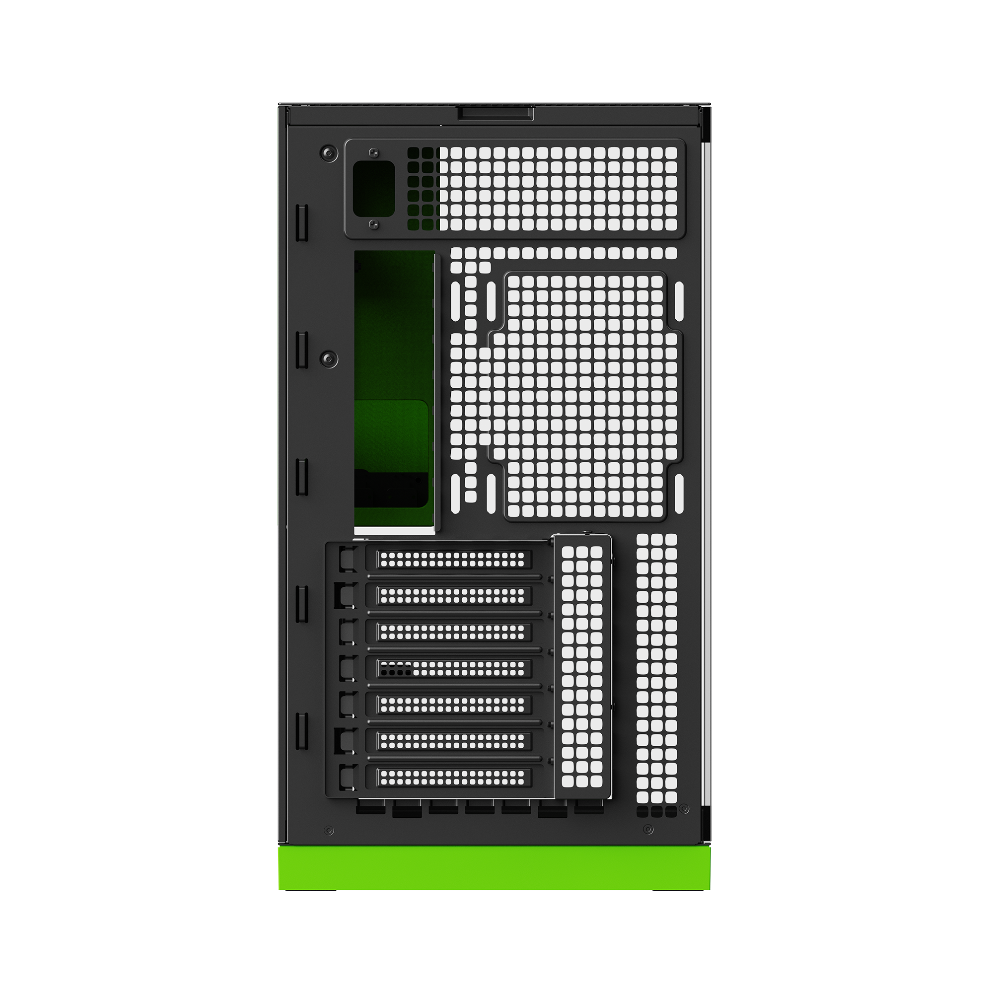 A large main feature product image of Geometric Future Model 5 - Mid Tower Glass Case (Black/Green)